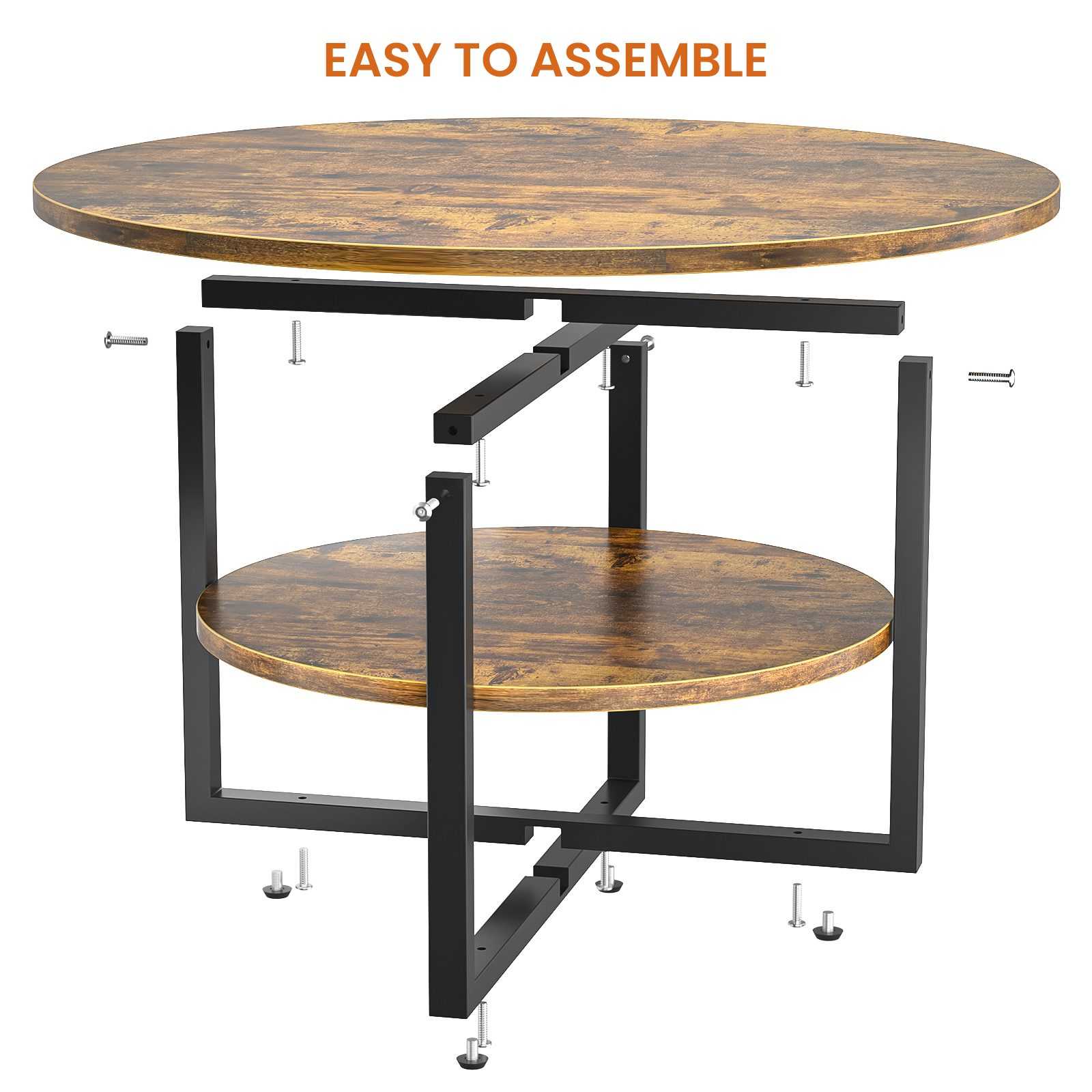Round Wood Coffee Table - Easy Assembly Diagram Easy to Assemble Structure of Round Wood Coffee Table with Metal Frame Instruction