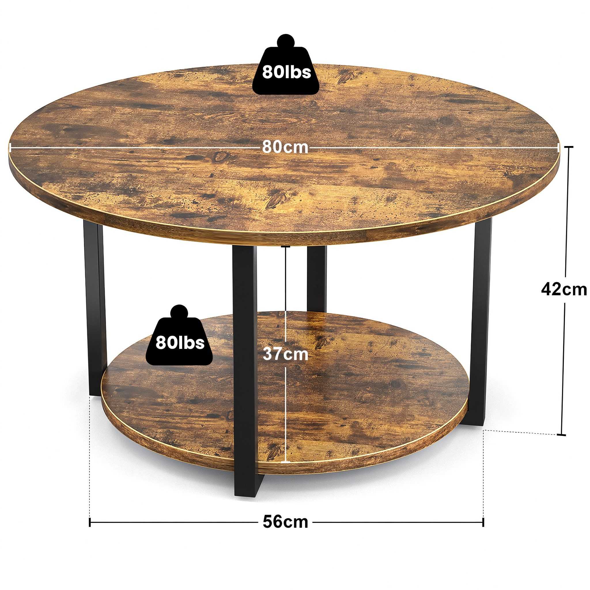 Round Wood Coffee Table - Dimensions and Capacity Diagram Product Dimensions and Heavy Duty Weight Capacity Specifications of Round Wood Coffee Table
