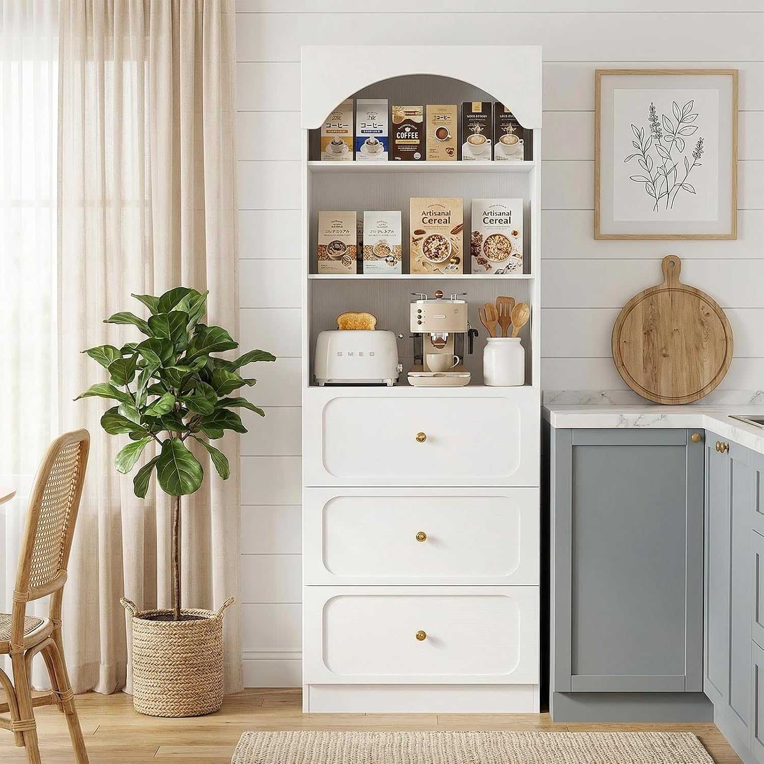 bookshelf with 3 drawers