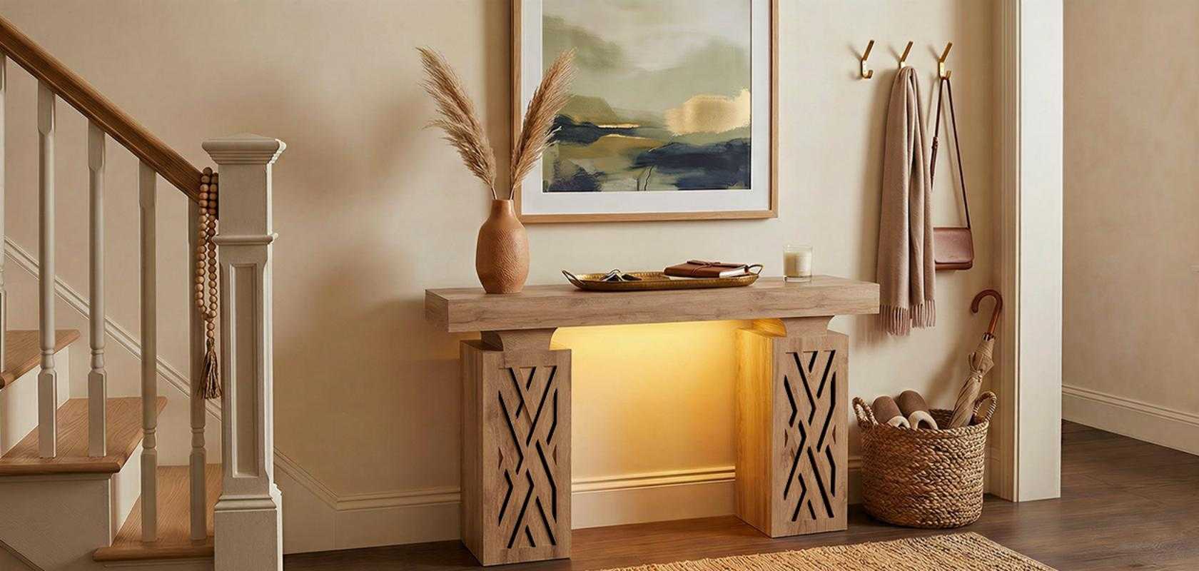 console table with rgb led lights & charging station
