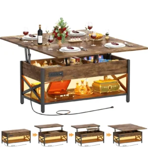 Convertible Coffee Table Fully Expanded into Large Dining Table with Storage Transformation Steps