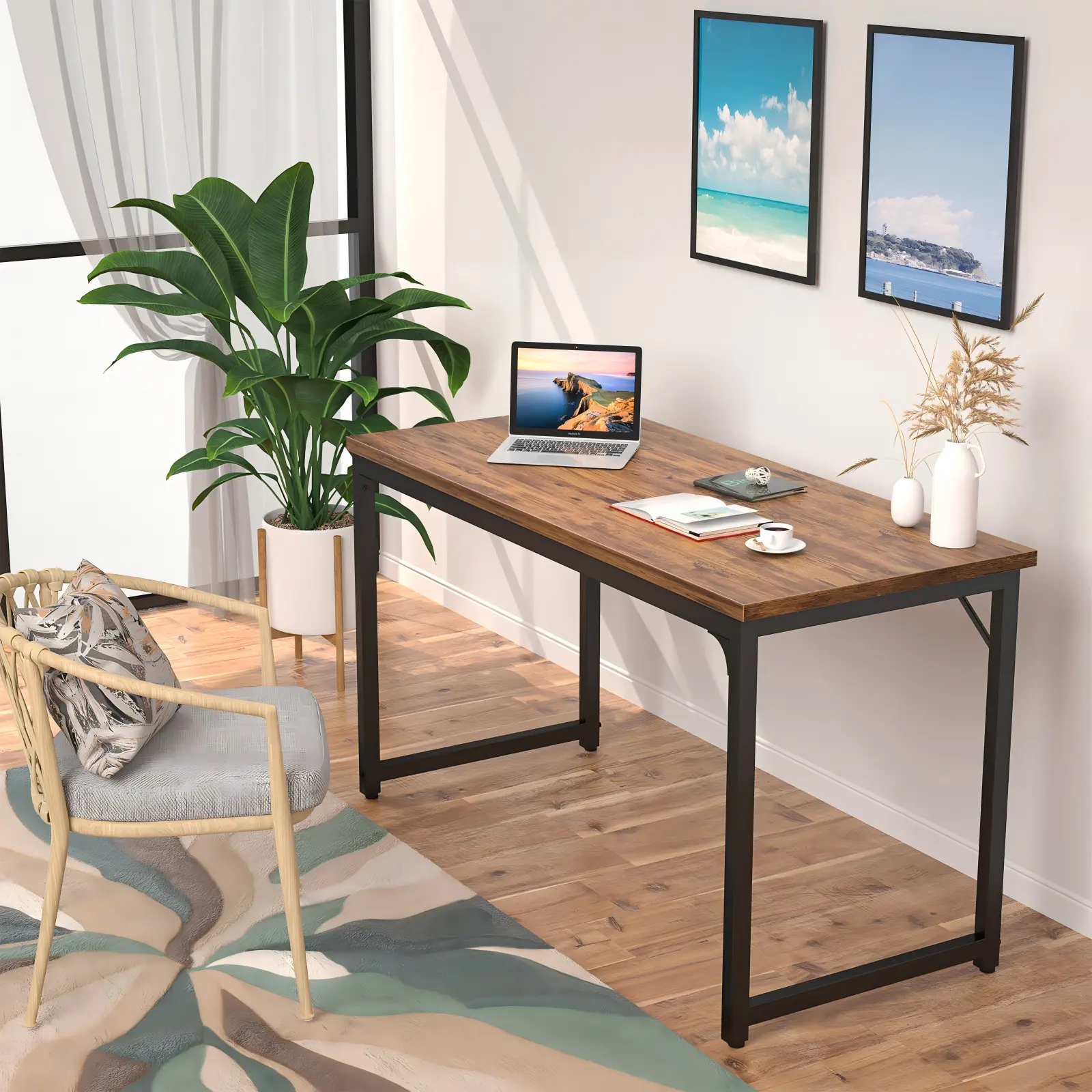 55.2-inch-(140cm)-minimalist-rustic-writing-desk 55.2 inch (140cm) minimalist rustic writing desk computer table for home office