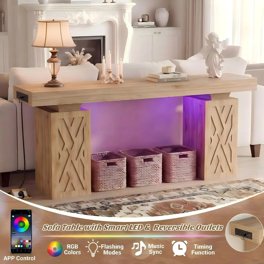 47.2 Inch (120 cm) Smart RGB Console Table Application Smart RGB LED console table 47.2 inch (120 cm) with app control and storage baskets hallway decor