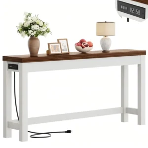 Wholesale narrow wooden console table with built in power outlets and USB ports