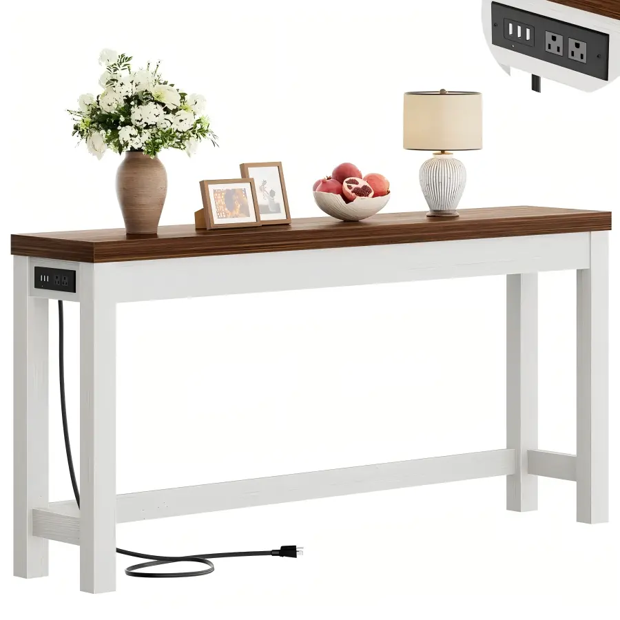 Wholesale narrow wooden console table with built in power outlets and USB ports