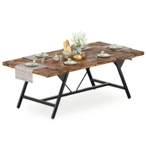 Rustic brown industrial dining table for 4-6 people with black metal legs