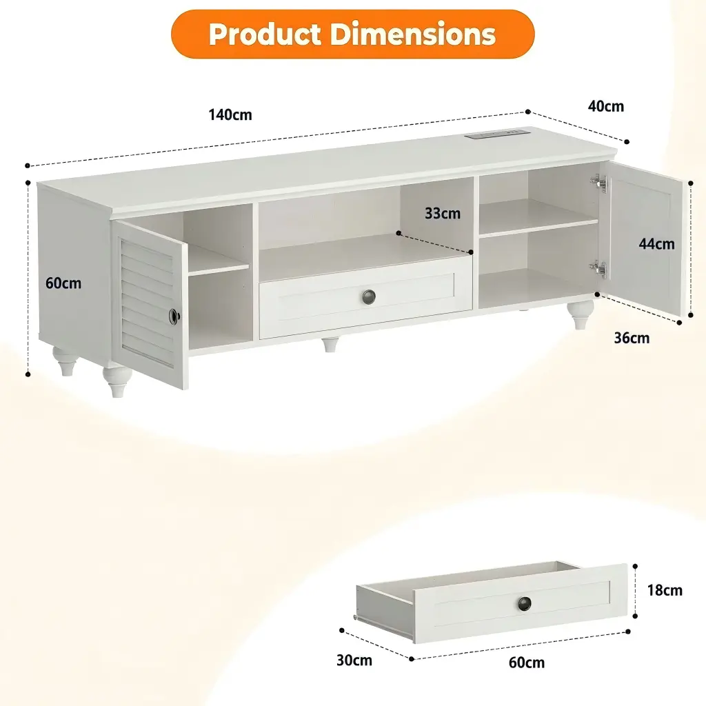 white-farmhouse-tv-stand-dimensions Product dimensions and storage size diagram of the white farmhouse TV stand