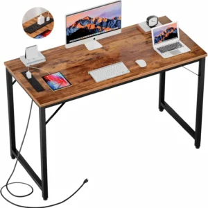 47.2 inch (120cm) rustic brown computer desk with built-in power outlets and USB ports