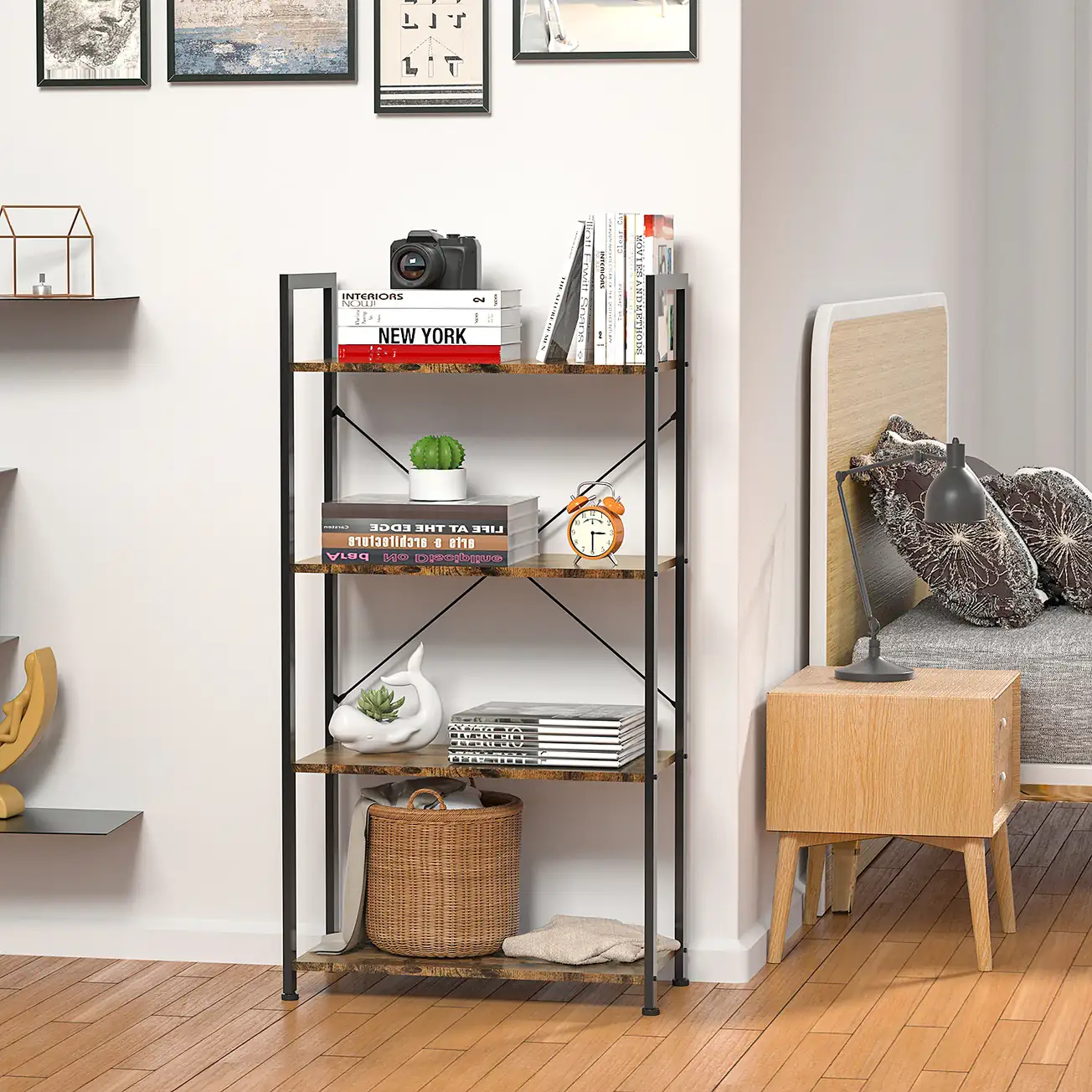 4 tier industrial bookshelf bedroom lifestyle 4 tier industrial bookshelf bedroom lifestyle