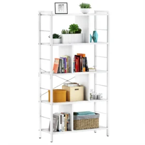 5 tier white industrial bookshelf