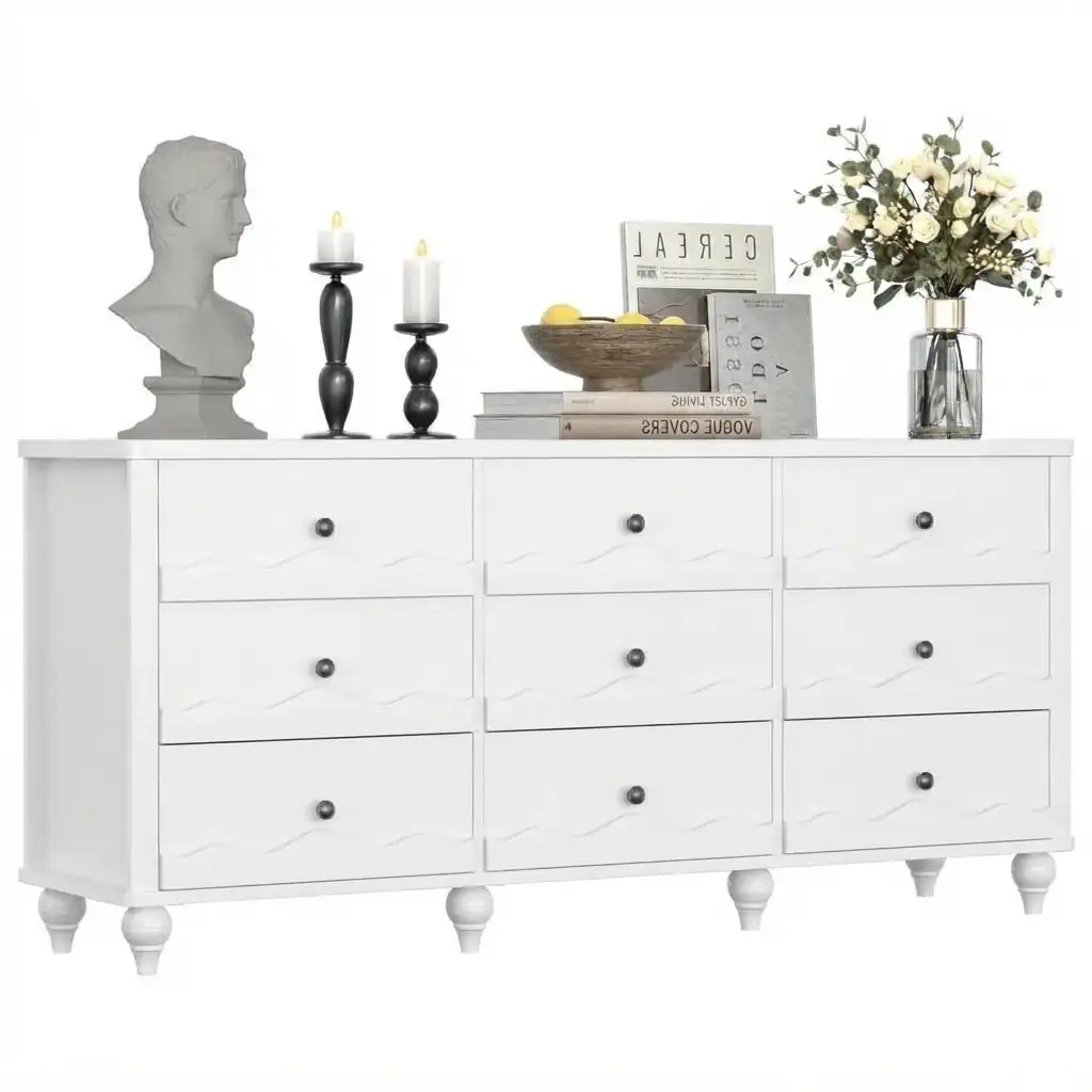 63 inch 9 drawer storage cabinet white bedroom dresser lifestyle