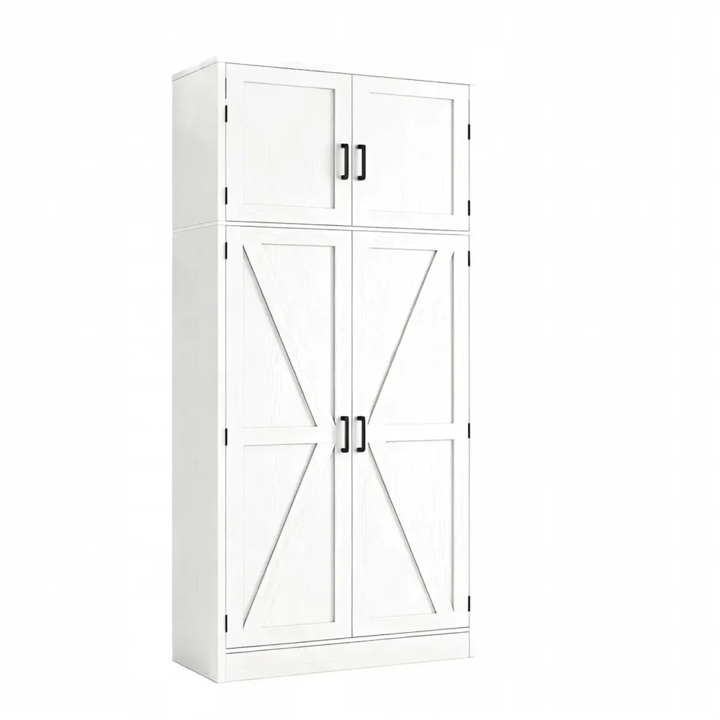 71 inch white tall pantry cabinet farmhouse barn doors