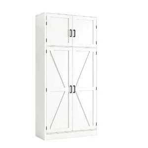 71 inch white tall pantry cabinet farmhouse barn doors
