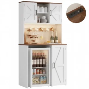 74 inch white brown coffee bar cabinet with mini fridge space