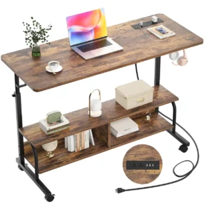 comfuri 47 inch 120 cm rolling standing desk with charging station rustic brown.webp