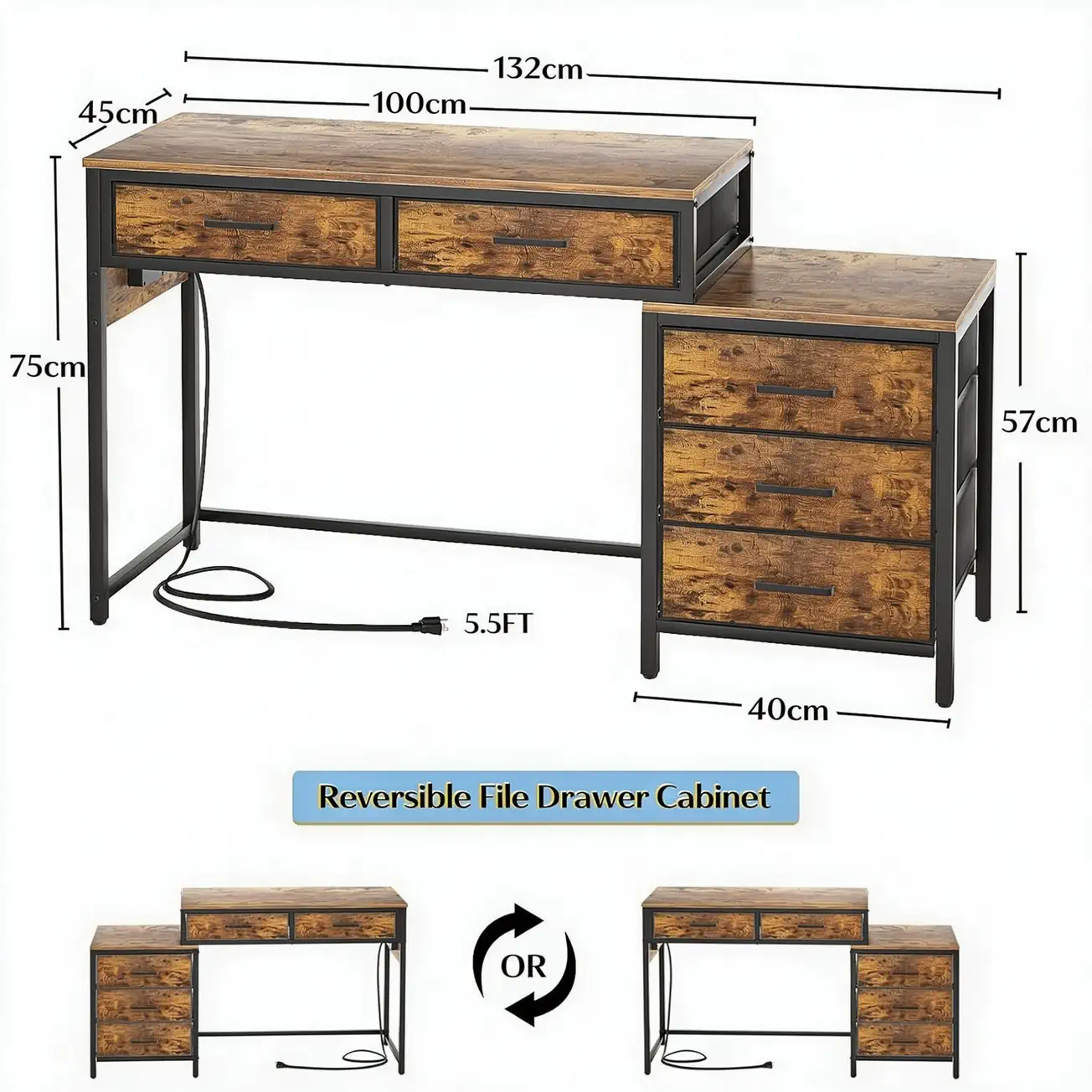 comfuri 52 inch computer desk 5 drawers reversible dimensions chart comfuri 52 inch computer desk 5 drawers reversible dimensions chart
