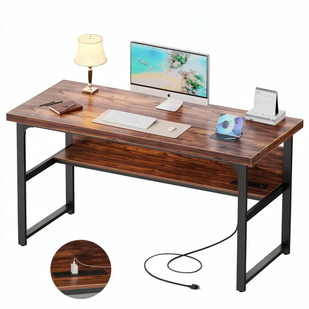 comfuri 53 inch 135 cm heavy duty pc desk with power outlets