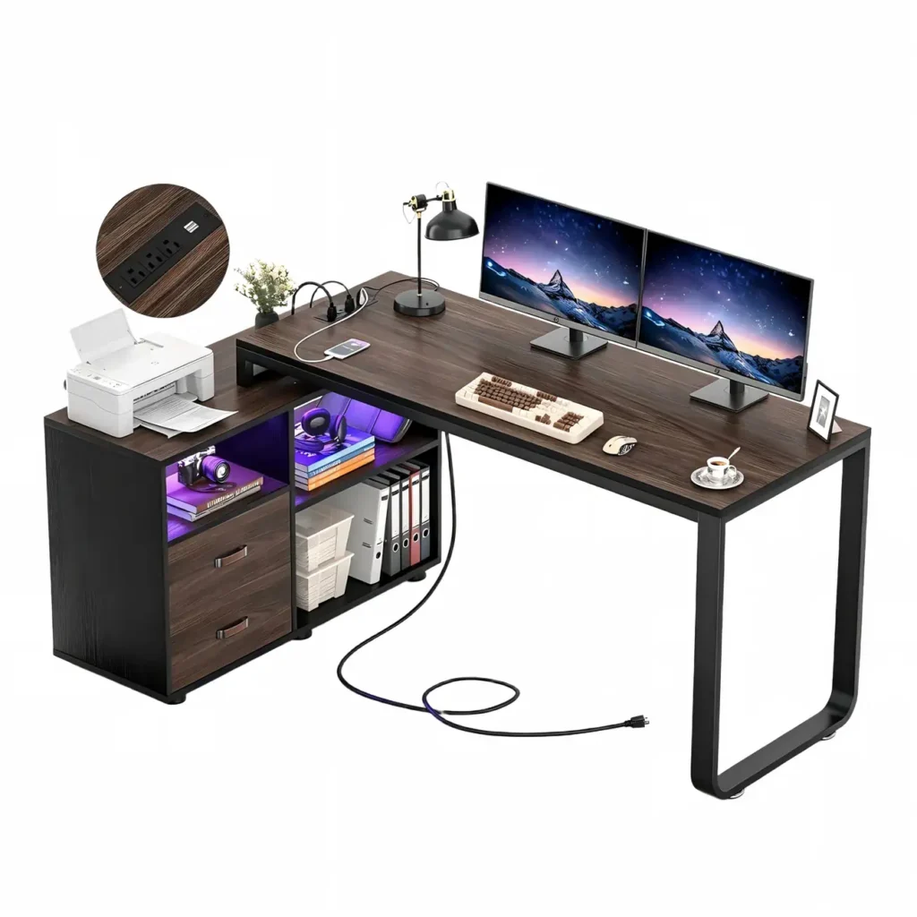 comfuri 55 inch 140 cm reversible l shaped desk with led strip