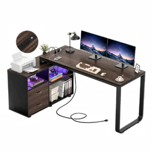 comfuri 55 inch 140 cm reversible l shaped desk with led strip