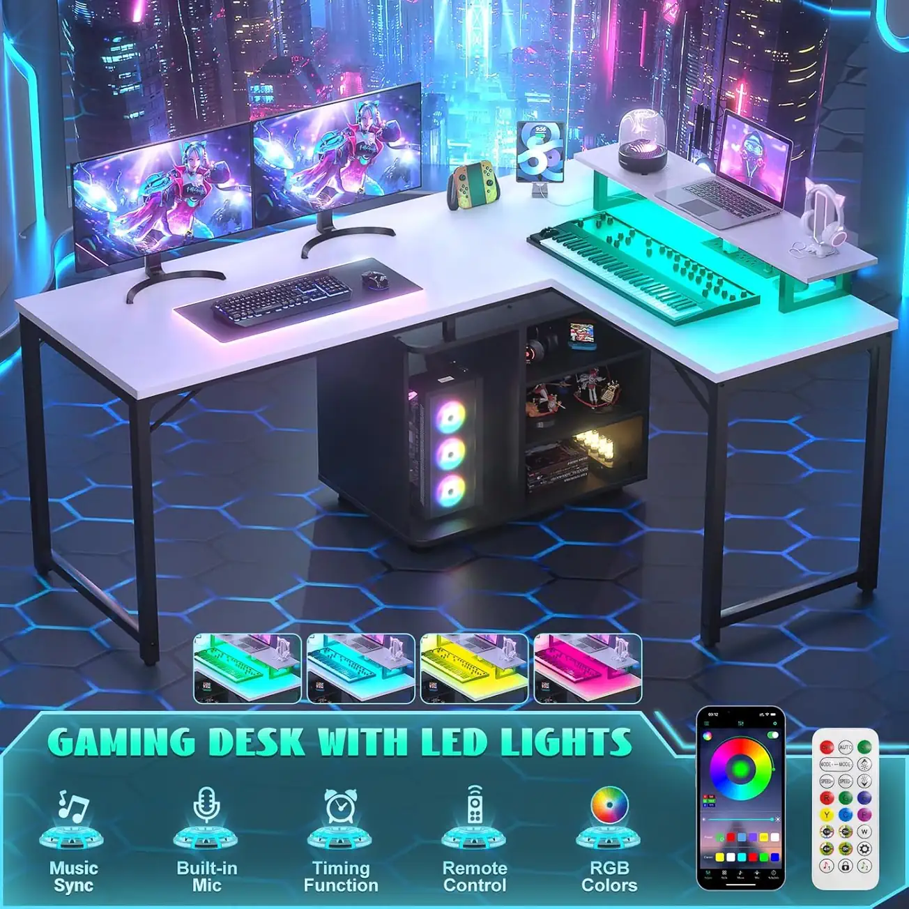 comfuri 58 inch l shaped gaming desk smart rgb led lights comfuri 58 inch l shaped gaming desk smart rgb led lights