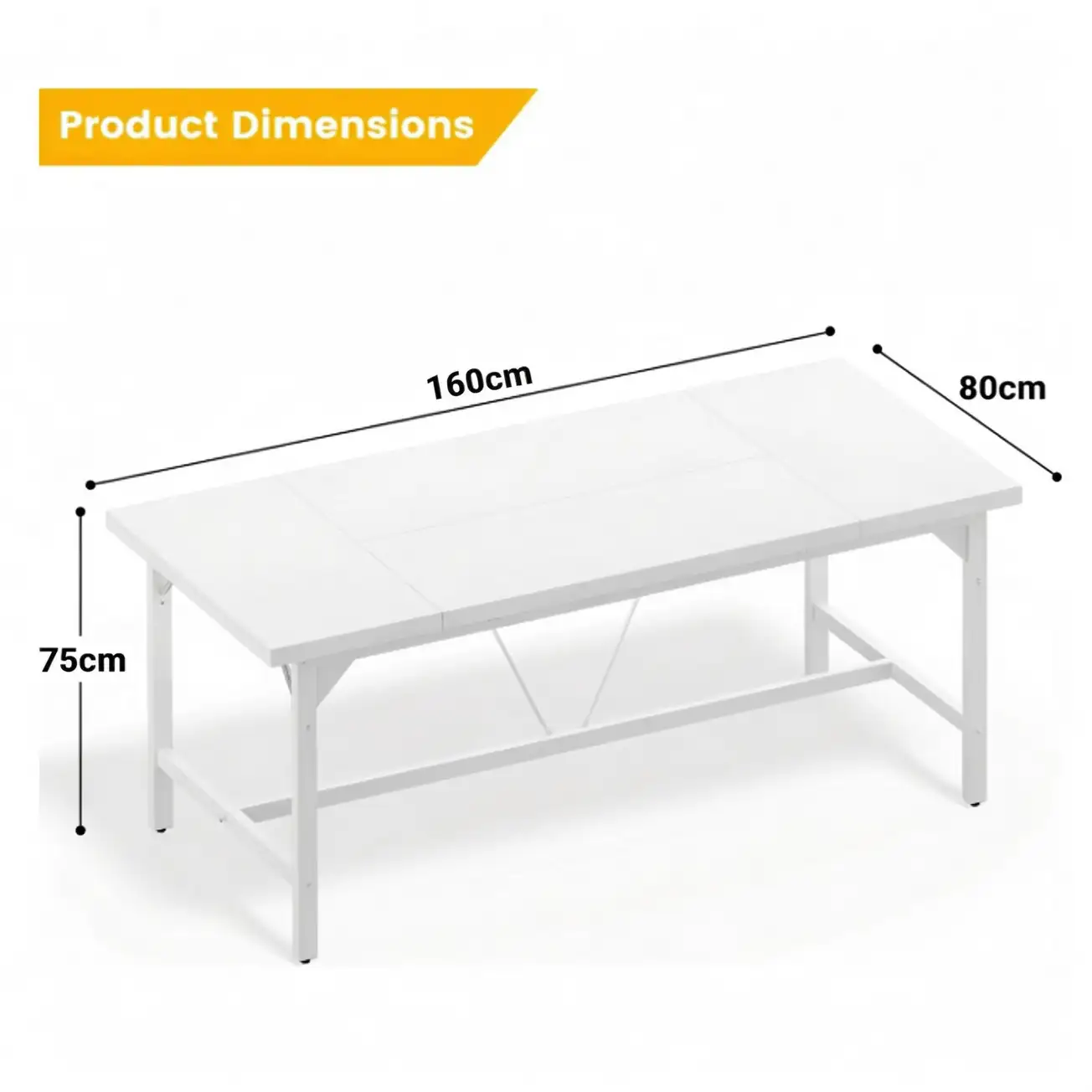 Size Chart and Dimensions of Comfuri 63" (160 cm) Large Computer Desk showing 31.5" (80 cm) Deep Surface and 29.5" (75 cm) Table Height Measurements comfuri 63 inch 160 cm large computer desk dimensions