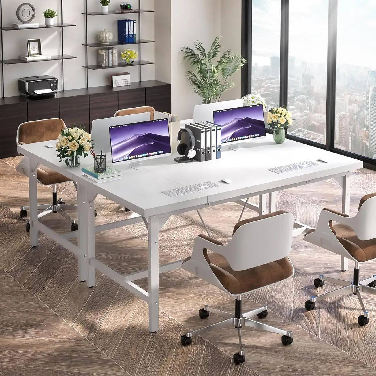 Comfuri 63" (160 cm) Computer Desk Configured as a 4-Person Office Workstation Table with Heavy Duty Metal Frame for Commercial Workplace Layout comfuri 63 inch 160 cm office desk 4 person workstation