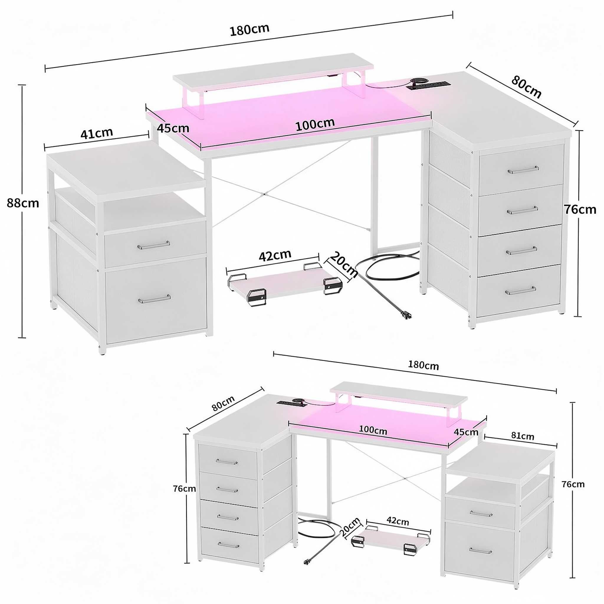 Comfuri 71-inch L-shaped computer desk dimensions chart showing detailed height, width, and depth specifications for reversible configurations comfuri 71 inch l shaped desk reversible dimensions chart