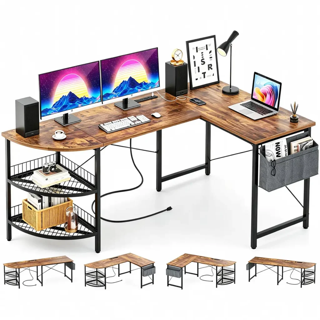 comfuri 98 4 inch 250cm reversible 2 person l shaped desk rustic brown 结果