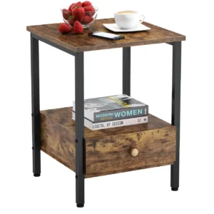 industrial 3 tier nightstand rustic wood grain finish