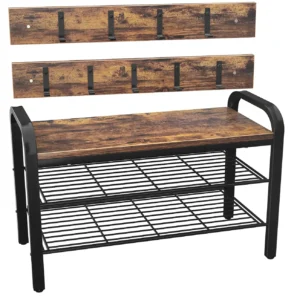 industrial coat rack shoe bench set rustic brown
