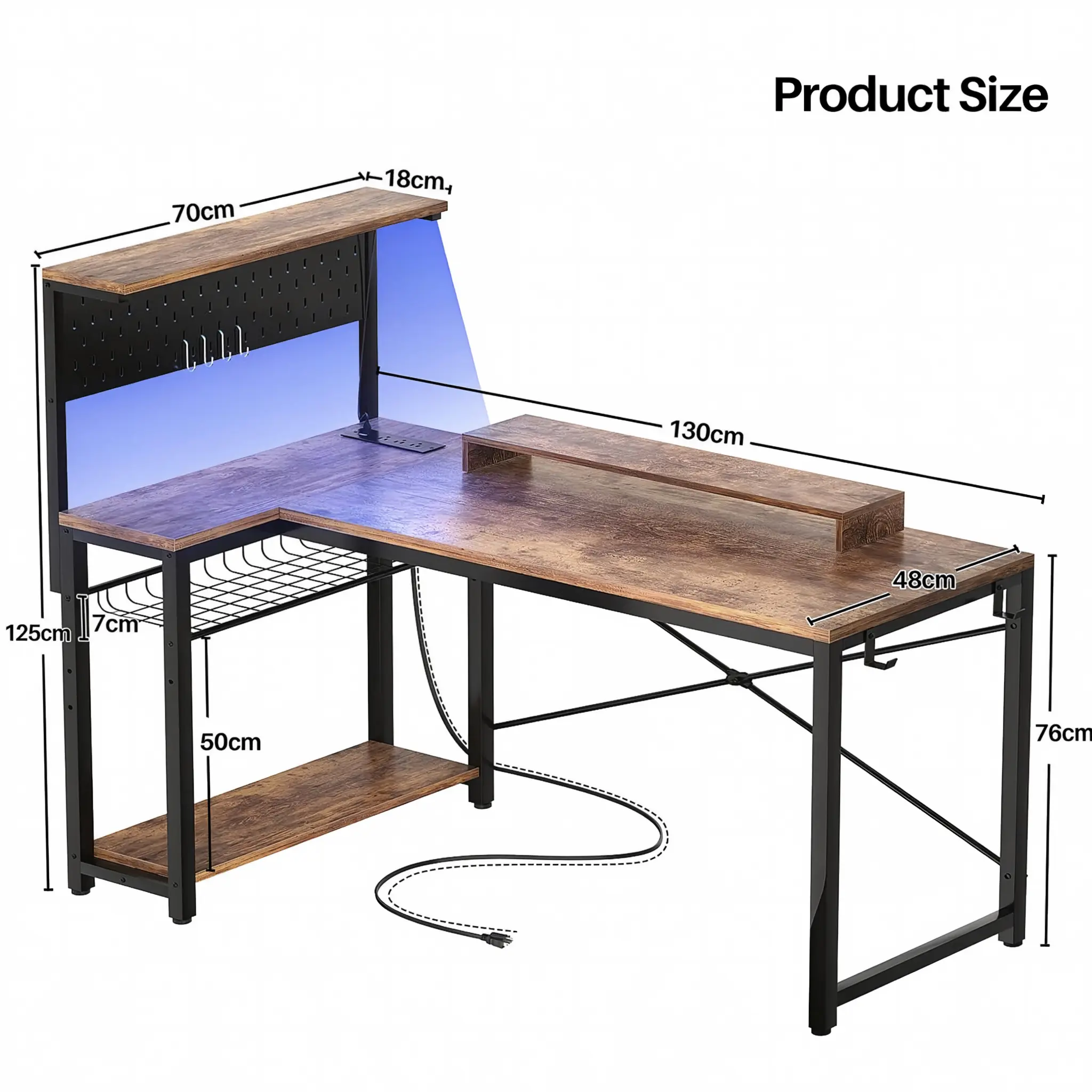 51-Inch L-Shaped Gaming Desk Dimensions 51 inch L shaped gaming desk dimensions and size chart, rustic brown corner computer desk measurements