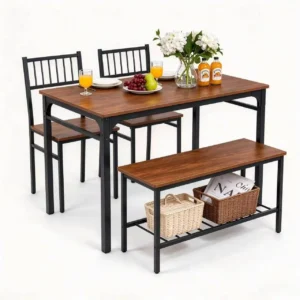 modern 4 piece dining table set with storage bench and chairs for small spaces