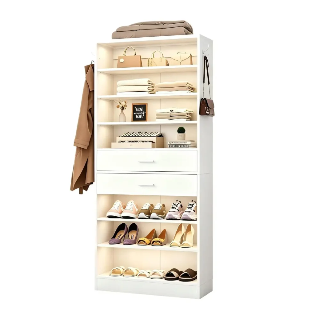 Modern White Hallway Organizer with Wardrobe & Shoe Storage