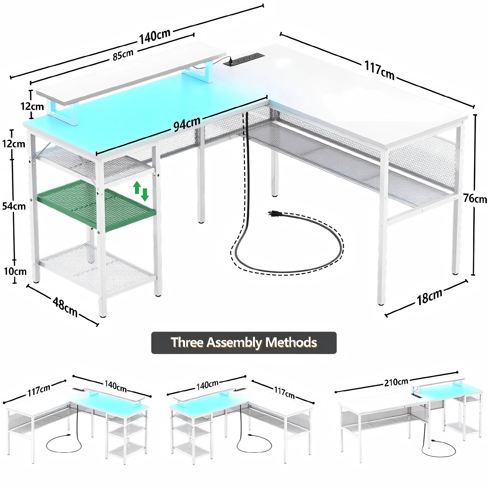 Reversible L-Shaped Desk Dimensions & Specifications Reversible white L shaped desk dimensions and specifications for OEM supply