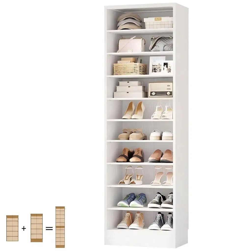 Modern Pure White 10-Tier Modular Shoe Rack - Splittable Storage Tower