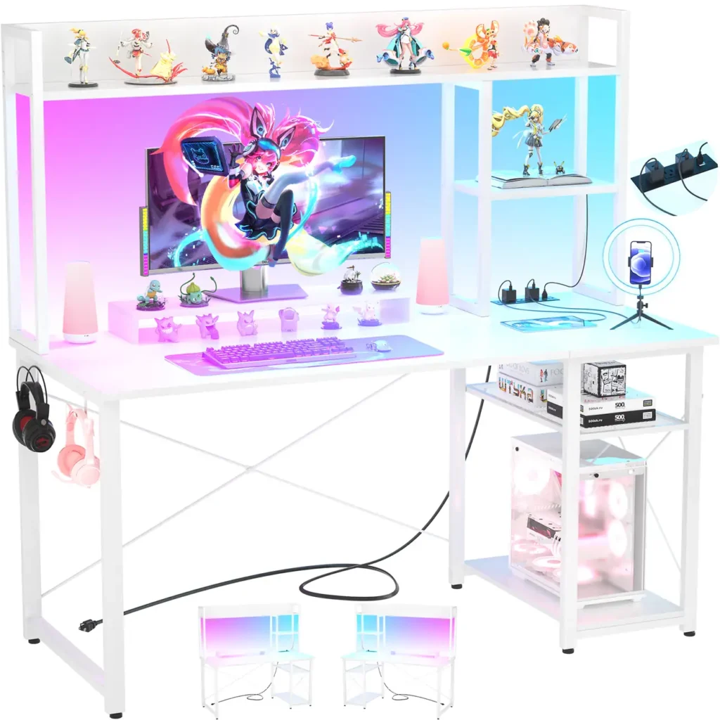 reversible white l shaped computer desk comfuri
