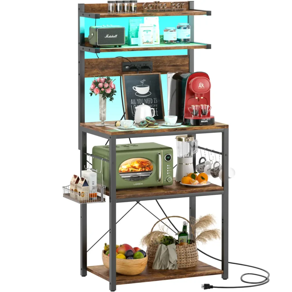 rustic brown 24 inch narrow smart bakers rack lifestyle