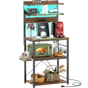 rustic brown 24 inch narrow smart bakers rack lifestyle