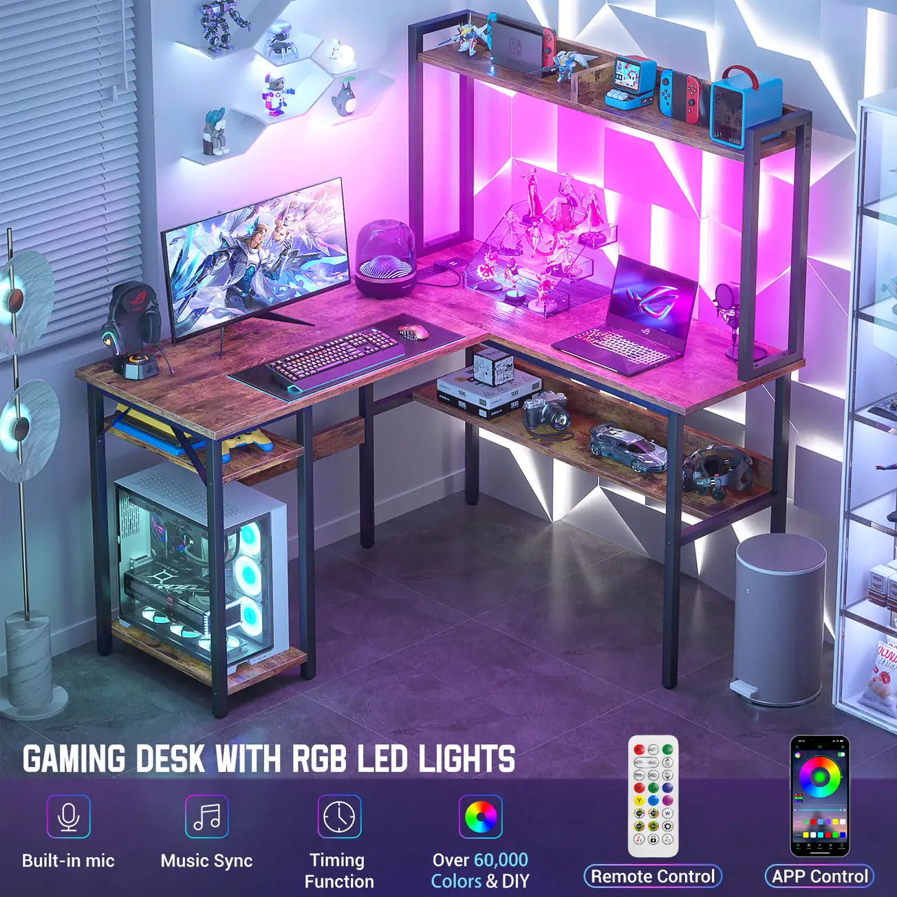 rustic brown gaming desk with app controlled led lights rustic brown gaming desk with app controlled led lights