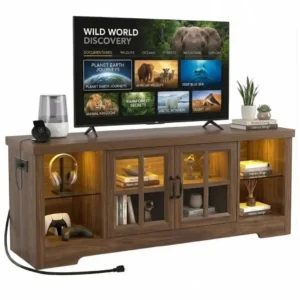 Rustic Walnut TV Stand for 65 Inch TV Modern Entertainment Center