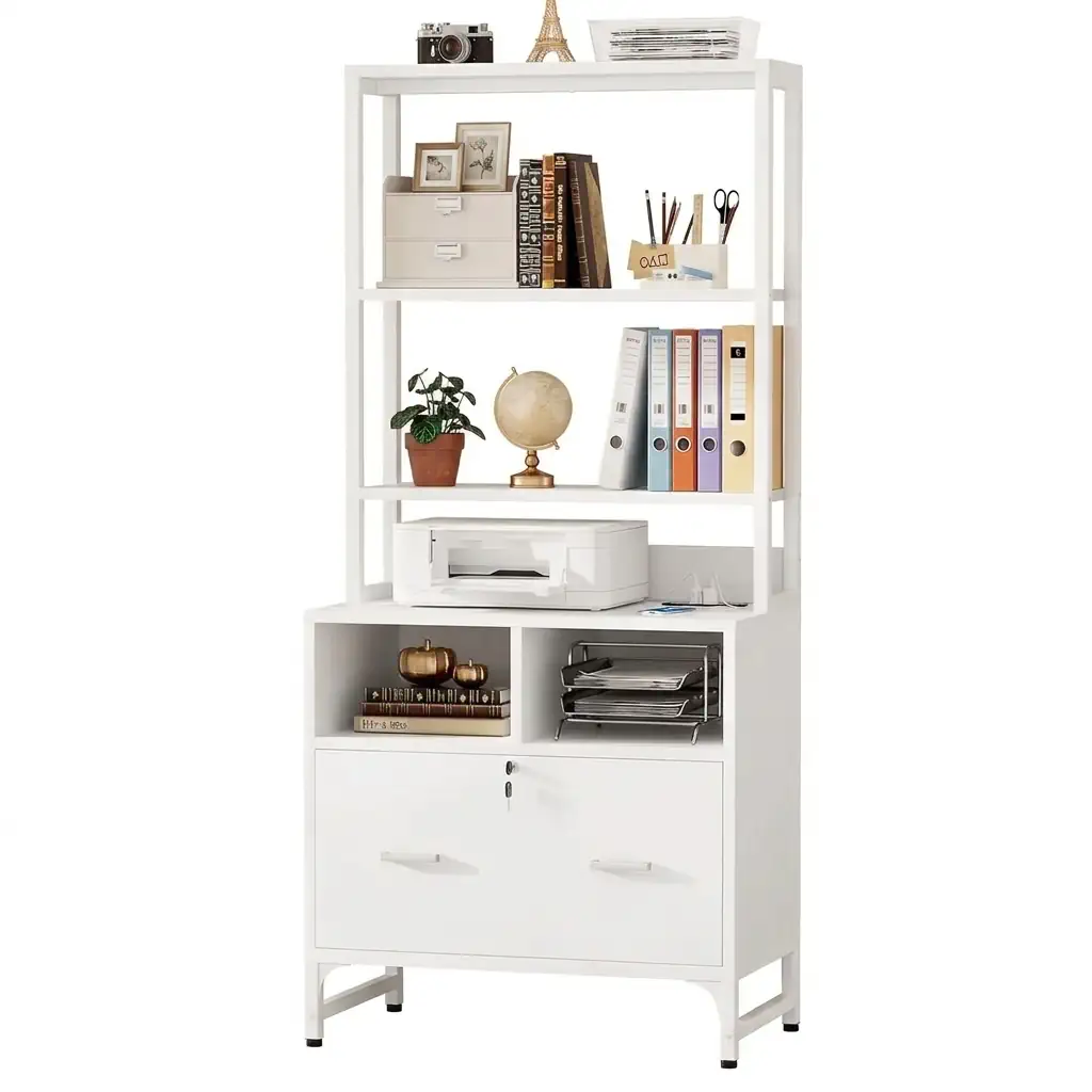 vertical-office-file-cabinet-with-hutch-and-lock-white lockable white vertical office file cabinet with hutch