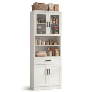 white kitchen pantry cabinet glass doors drawers