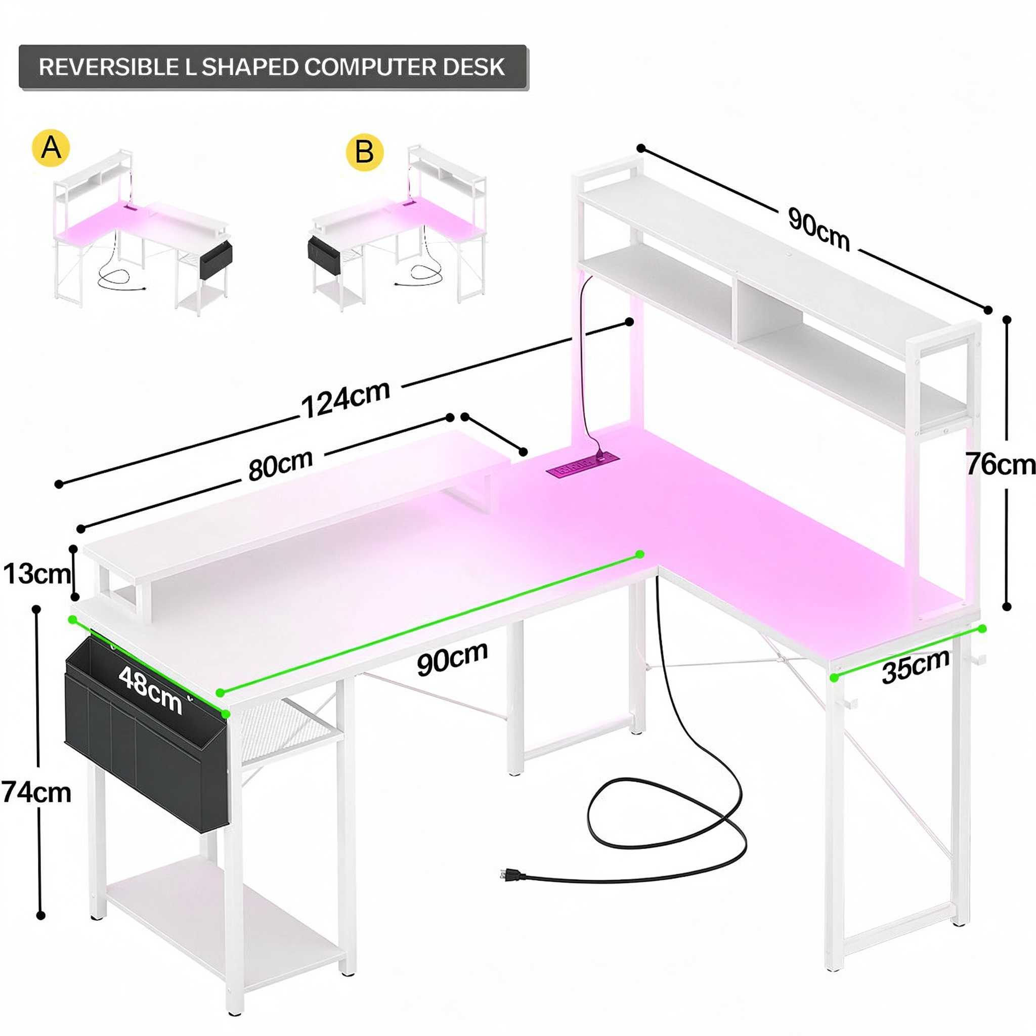 White L-Shaped Desk Size & Layout Chart - Comfuri white l shaped desk dimensions and specifications comfuri