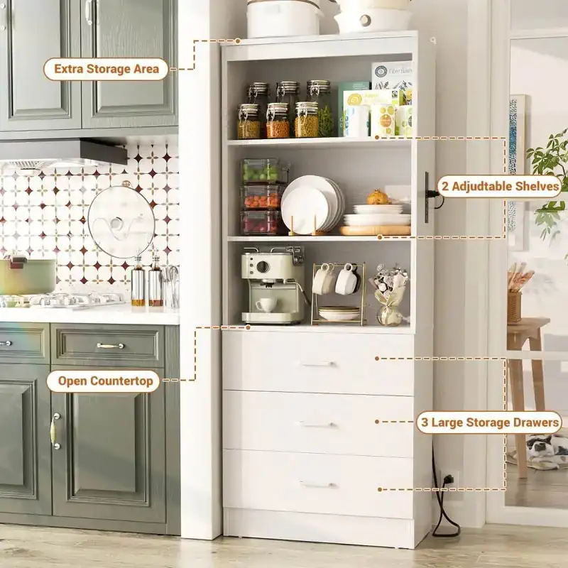 White Tall Kitchen Pantry Cabinet Coffee Bar Station Scene white tall kitchen pantry cabinet and coffee bar station 结果