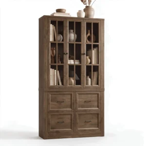 Wholesale 80-inch wood walnut modular bookcase combined with 4-drawer lateral file cabinet for commercial office projects