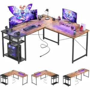 51.2" (130cm) Rustic Brown L-Shaped Gaming Desk - Comfuri
