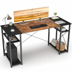 55.2" (140cm) Dual Monitor Computer Gaming Desk with 4-Tier Open Shelves Workstation